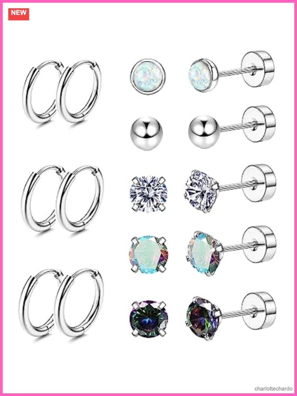 Hypoallergenic Stainless Steel Earrings Set - 8 Pcs Stud & Hoop for Sensitive